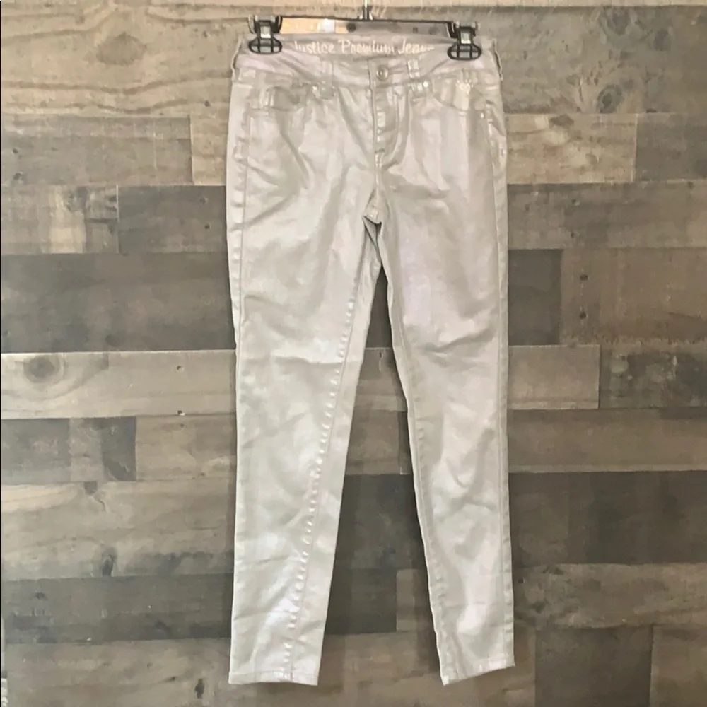 Shiny Silver Justice Skinny Jeans